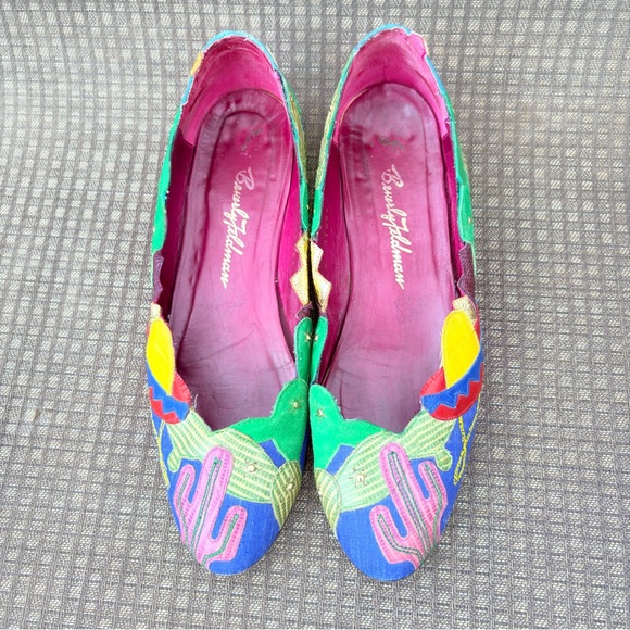 Beverly Feldman Shoes - Vtg 80’s Beverly Feldman Women’s 8.5 Leather Wedge Flats Southwest Cowboy Desert